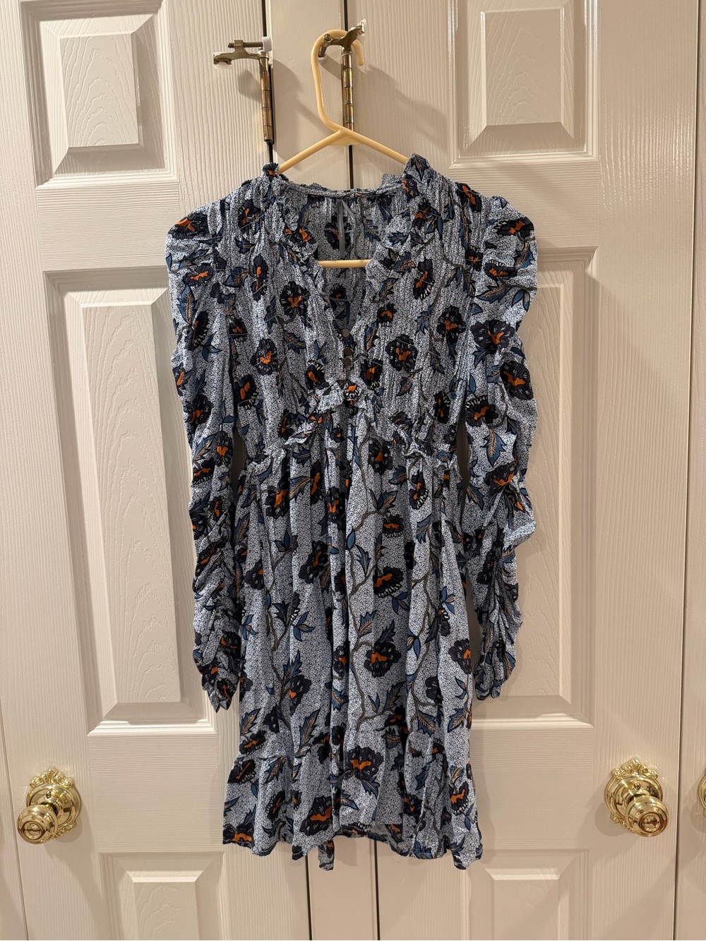 Floral Smocked Mini Dress - Blue from Anthro
